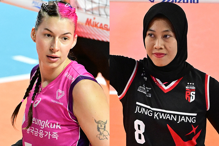 왼쪽부터 흥국생명 윌로우, 정관장 메가. KOVO 제공