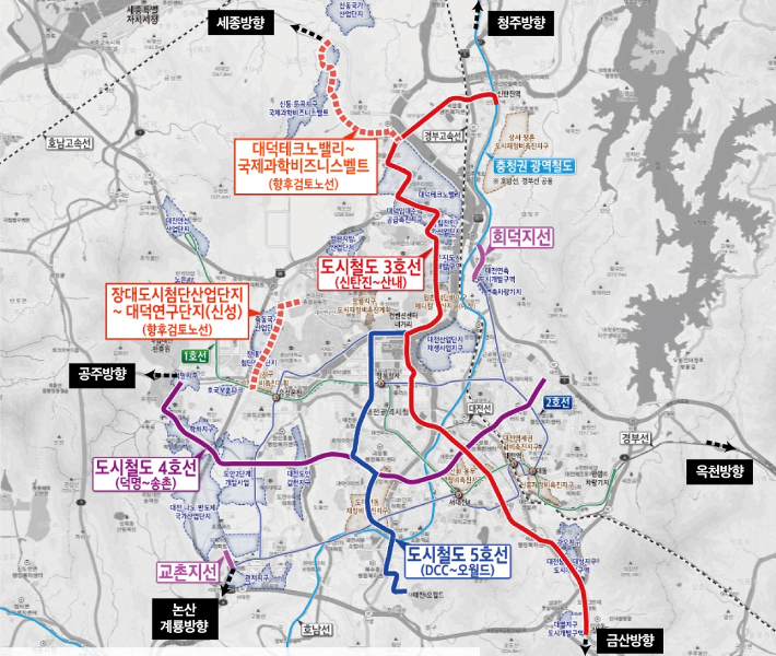 대전 도시철도망 구축 계획 노선. 대전시 제공