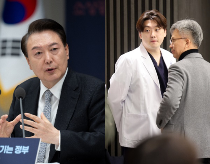 윤석열 대통령·박단 대한전공의협의회 비상대책위원장. 연합뉴스