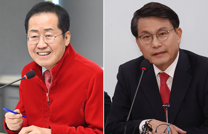 홍준표 대구시장(왼쪽)·윤상현 의원. 대구시 제공·연합뉴스