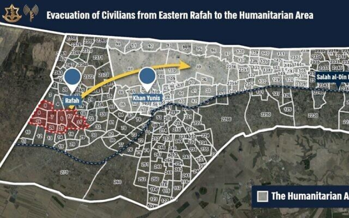 이스라엘군이 라파의 민간인 대피령과 함께 발행한 피란길 안내도. 연합뉴스