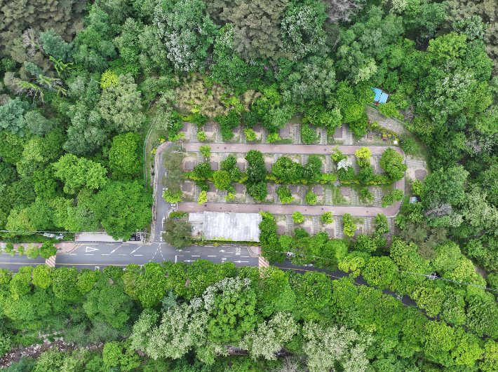 도학 야영장 항공 사진, 팔공산 국립공원동부사무소 제공