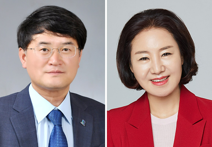 김진규 예결특위 위원장, 이미애 예결특위 부위원장. 김해시의회 제공