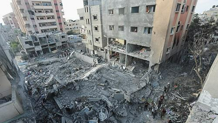 이스라엘 공습으로 파괴된 가자지구 누세이라트 난민촌 가옥. 연합뉴스