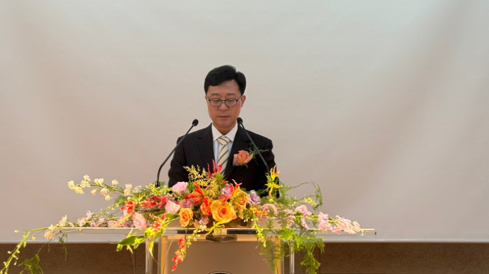 최종순 박사(고신대복음병원 제11대 병원장)가 취임사를 전하고 있다.