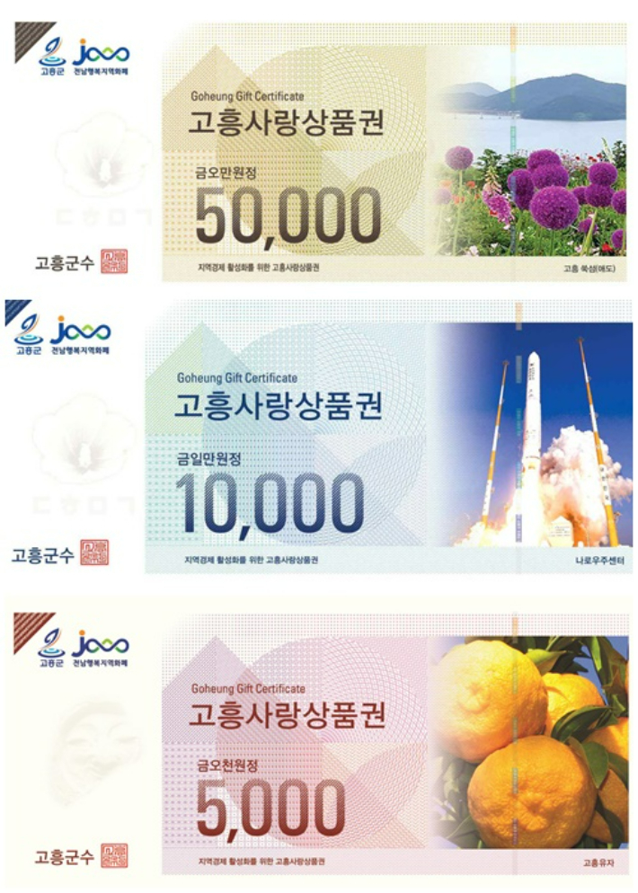 고흥사랑 상품권. 고흥군 제공 