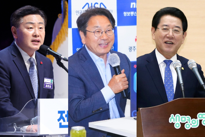 좌측부터 김관영 전북자치도지사, 강기정 광주광역시장, 김영록 전남도지사. 각각 전북도, 광주시, 전남도 제공