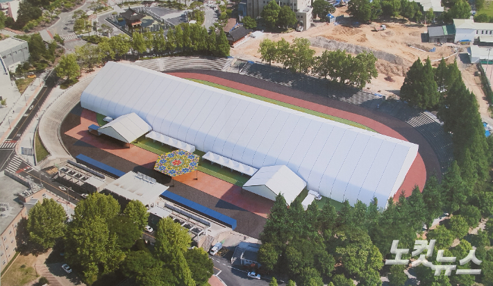 전북대 대운동장에 세워질 제22차 전주 세계한인비즈니스 대회 기업전시관 조감도. 송승민 기자