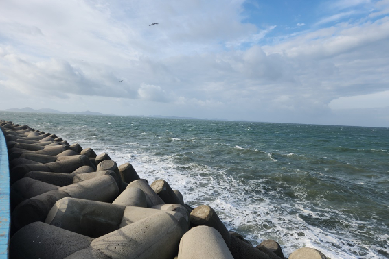 파도가 일고 있는 군산 비응항 인근 방파제. 군산해경 제공