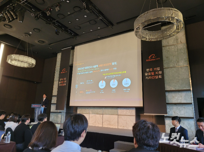 기자간담회를 진행하는 알리바바닷컴 마르코 양 한국 총괄. 김기용 기자