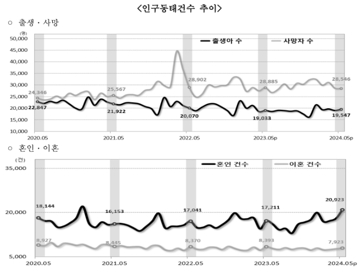 2024년 5월 인구동태건수 추이. 통계청 제공