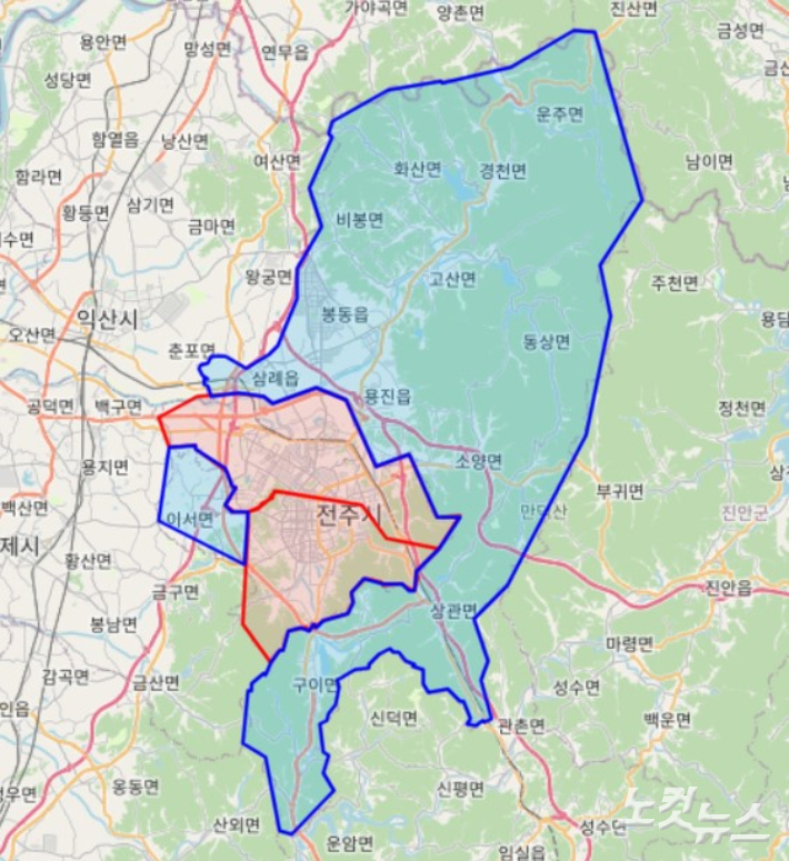 전북 전주시와 완주군. 송승민 기자