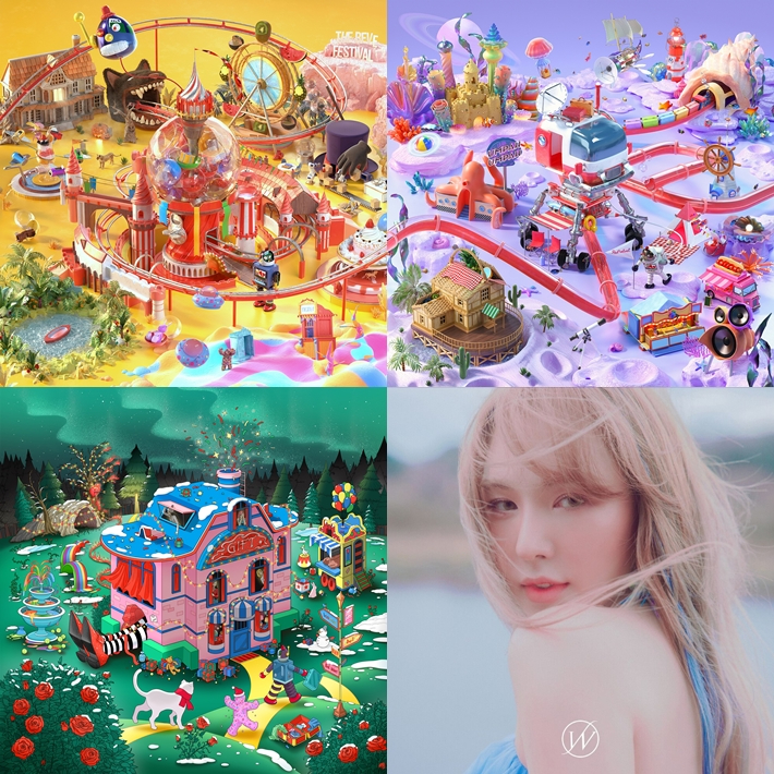 정지영 리더가 추천한 '더 리브 페스티벌' 앨범 시리즈와 웬디 솔로 미니 1집 '라이크 워터' 앨범 표지. SM엔터테인먼트 제공