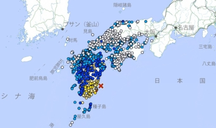 일본에서 발생한 지진. 일본 기상청 홈페이지 캡처