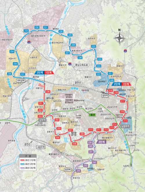 지하철 2호선 노선도. 광주시 제공