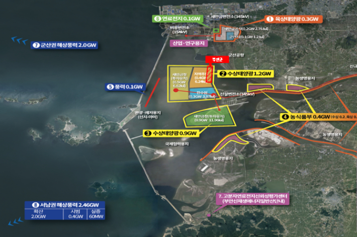 새만금 지역주도형 수상태양광 발전사업 위치도. 부안군 제공