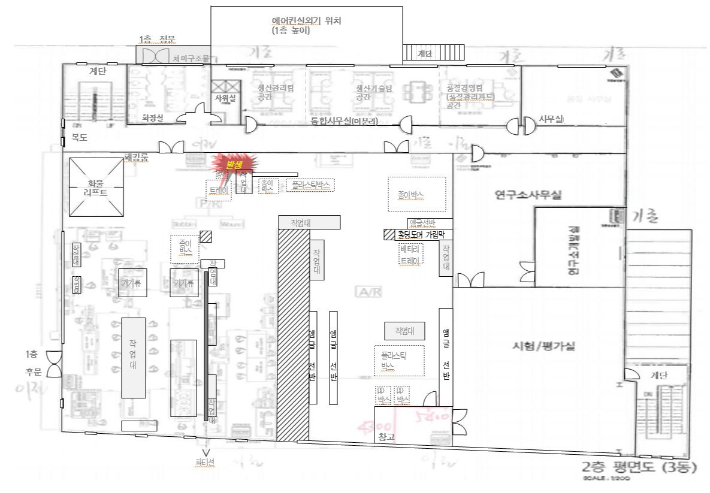 경기 화성 아리셀 공장 3동 2층 도면. 경기남부경찰청 제공