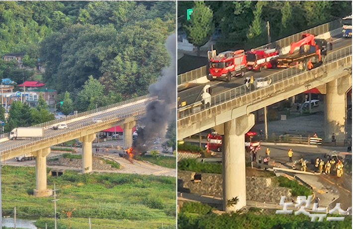 3일 오전 강릉대교에서 발생한 사고 현장. 독자 제공