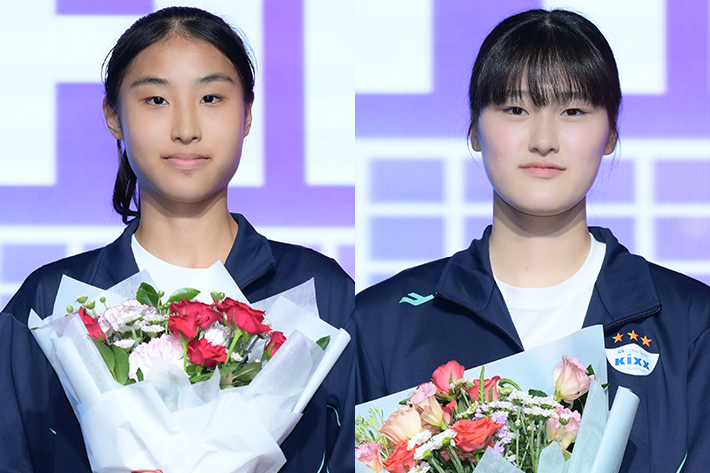 왼쪽부터 드래프트 전체 2순위 최유림(근영여고), 3순위 이주아(목포여상). KOVO 제공