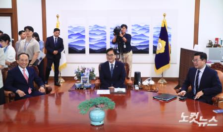 자리에 앉은 국회의장과 각 당 원내대표