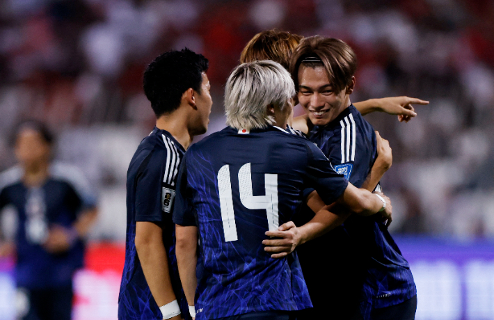 기뻐하는 일본 축구 대표팀 선수들. 연합뉴스 
