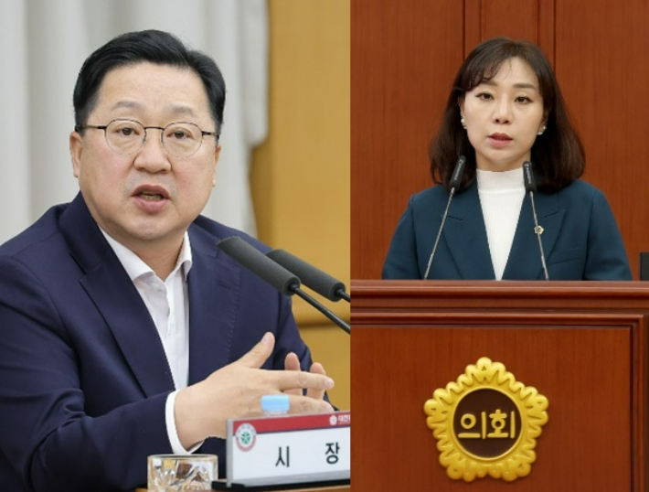 이장우 대전시장과 김민숙 대전시의원. 대전시, 대전시의회 제공