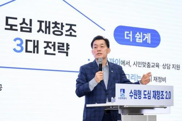 수원형 도심 재창조 2.0 프로젝트를 발표하고 있는 이재준 수원특례시장. 수원특례시 제공