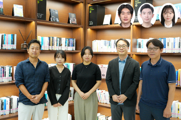 사진 왼쪽부터 이지석 교수, 백다혜, 류채영 연구원, 김동혁, 고현협 교수, 사진 윗줄 손창일, 김진영, 박서정 연구원. UNIST 제공