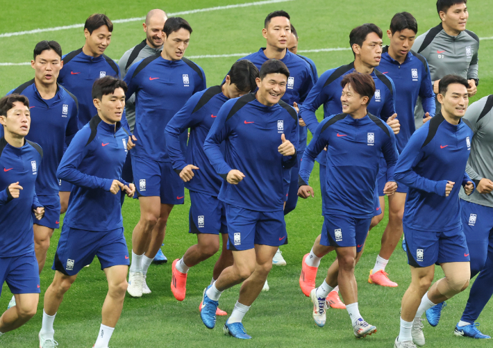 훈련하는 한국 축구 대표팀. 연합뉴스