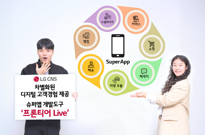 LG CNS 슈퍼앱개발팀 직원이 '프론티어 Live'를 소개하고 있는 모습. LG CNS 제공