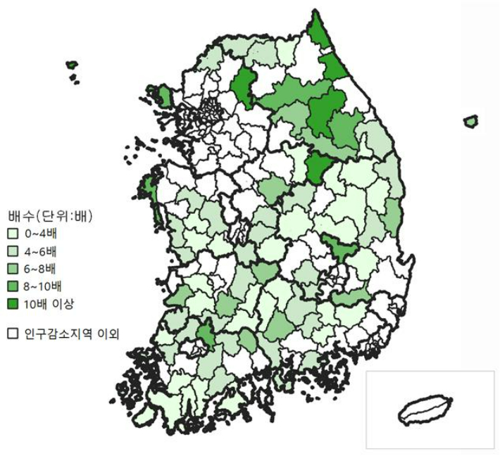 6월 시군구 체류인구 배수. 통계청 제공