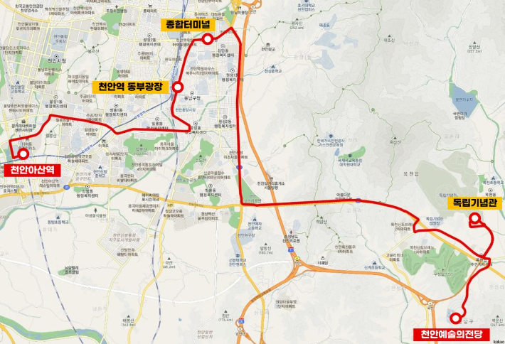 815번 시내버스 노선도. 천안시 제공