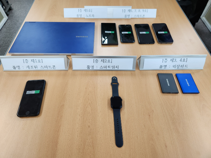 경찰이 압수한 피의자 촬영 장비. 강원경찰청 제공