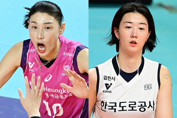 왼쪽부터 흥국생명 김연경, 한국도로공사 강소휘. KOVO 제공