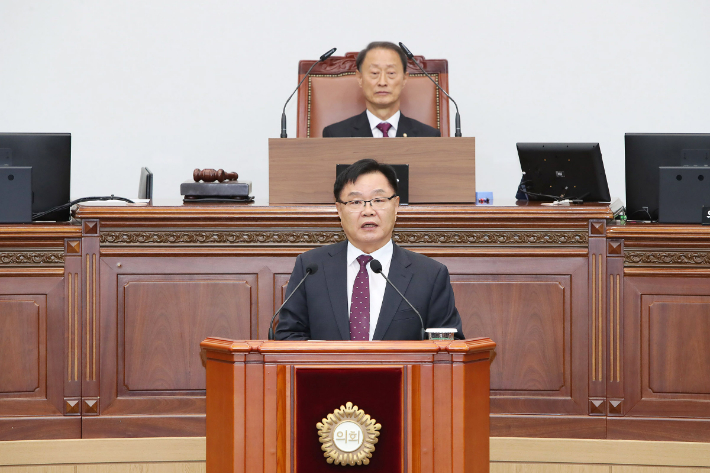 시정연설을 하고 있는 홍남표 창원시장. 창원시 제공