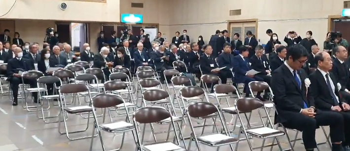 '사도광산 추도식'에 텅 빈 한국 측 좌석. 연합뉴스 