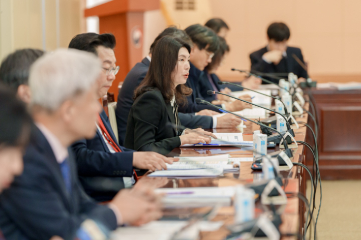 3일 제6차 인구 비상대책회의에서 발언하는 유혜미 대통령실 저출생대응수석. 저출산고령사회위원회 제공