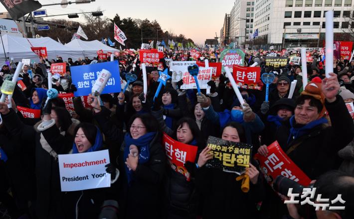 대통령 탄핵안 가결 순간의 시민들