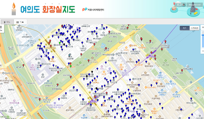 비영리단체 커뮤니티매핑센터가 제작한 '여의도 화장실지도' 웹사이트 화면 갈무리