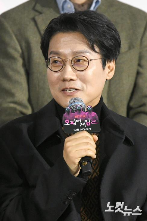 황동혁 감독이 지난 9일 서울 동대문디자인플라자에서 열린 넷플릭스 '오징어게임2' 제작발표회에서 발언하고 있다. 박종민 기자