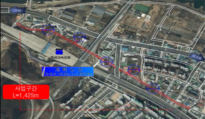 범서 굴화 하나로마트 주변 도시계획도로 위치도. 울주군 제공