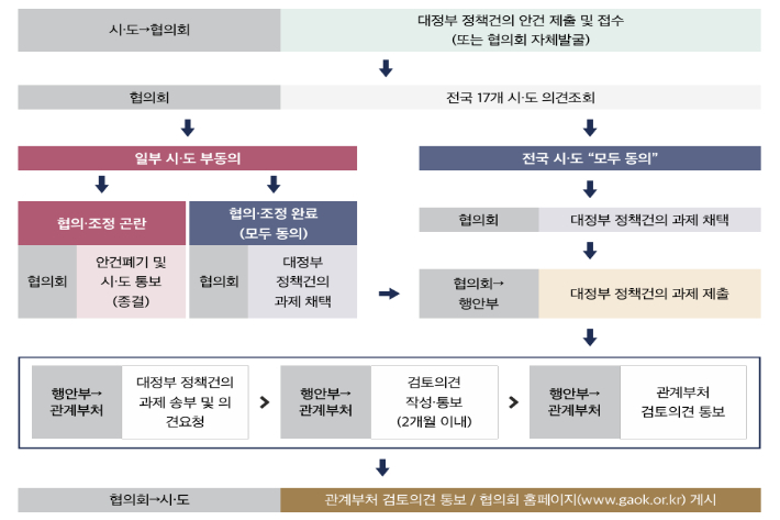 대한민국시도지사협의회 대정부 정책건의 진행 절차. 대한민국시도시자협의회 연구자료 캡처