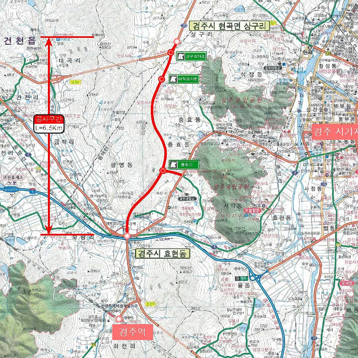 국도대체우회도로(상구~효현) 위치도. 경주시 제공