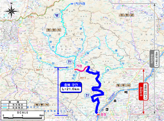 병천천 국가하천 승격 구간. 충북도 제공