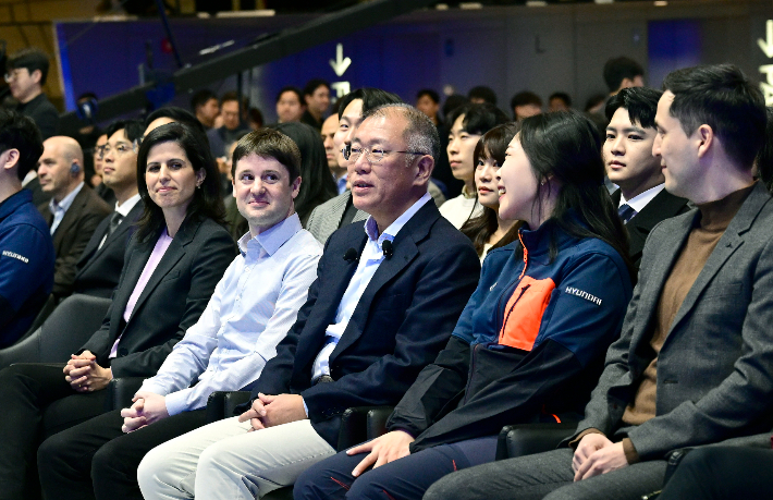 현대차그룹 2025년 신년회에서 직원들과 자리를 함께 하고 있는 정의선 회장. 현대차그룹 제공