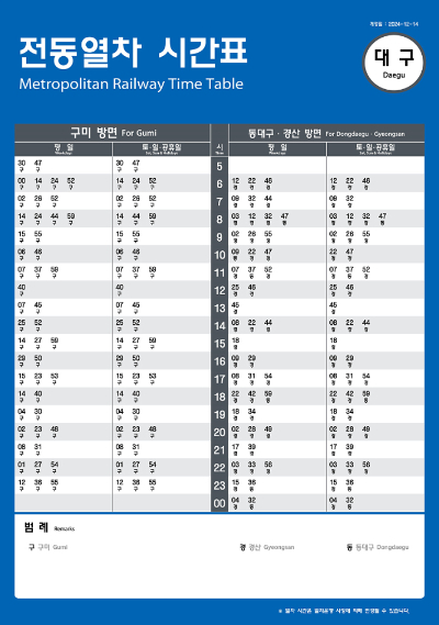 대경선 열차 시간표. 대구시 제공
