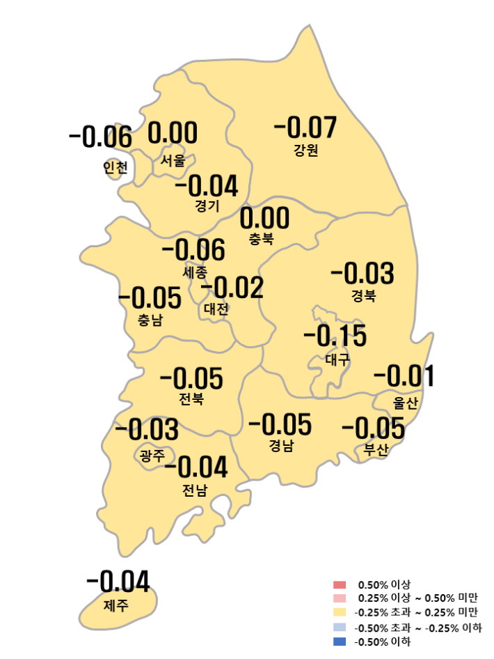 1월 2주차 전국 아파트 매매가격 하락률. 한국부동산원 제공