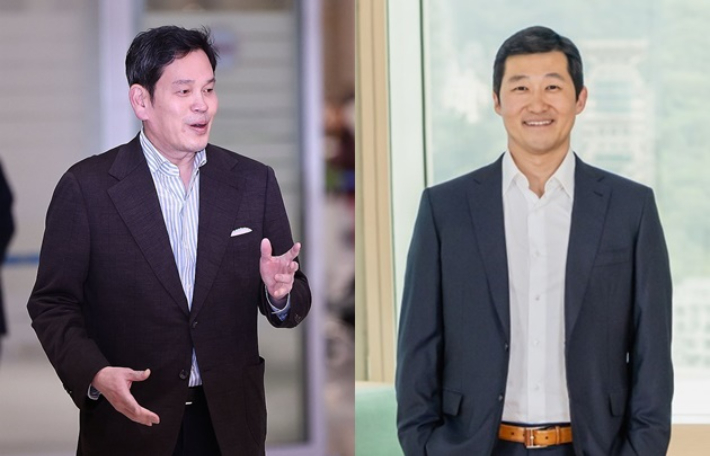 (왼쪽부터)정용진 신세계그룹 회장, 김범석 쿠팡 의장. 연합뉴스