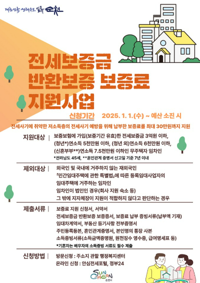  전세보증금 반환보증 보증료 지원 안내문. 순천시 제공