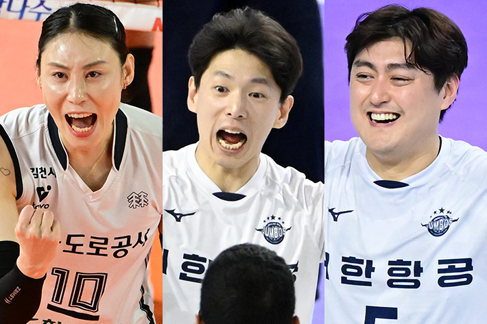 왼쪽부터 한국도로공사 배유나, 대한항공 한선수·유광우. KOVO 제공